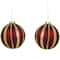 2ct. 4" Burgundy and Gold Striped Beaded Christmas Glass Ball Ornaments